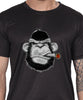 Generic Hooded Figure Graphic T-Shirt, Black Cotton, Short Sleeve, Regular Fit, Military Theme