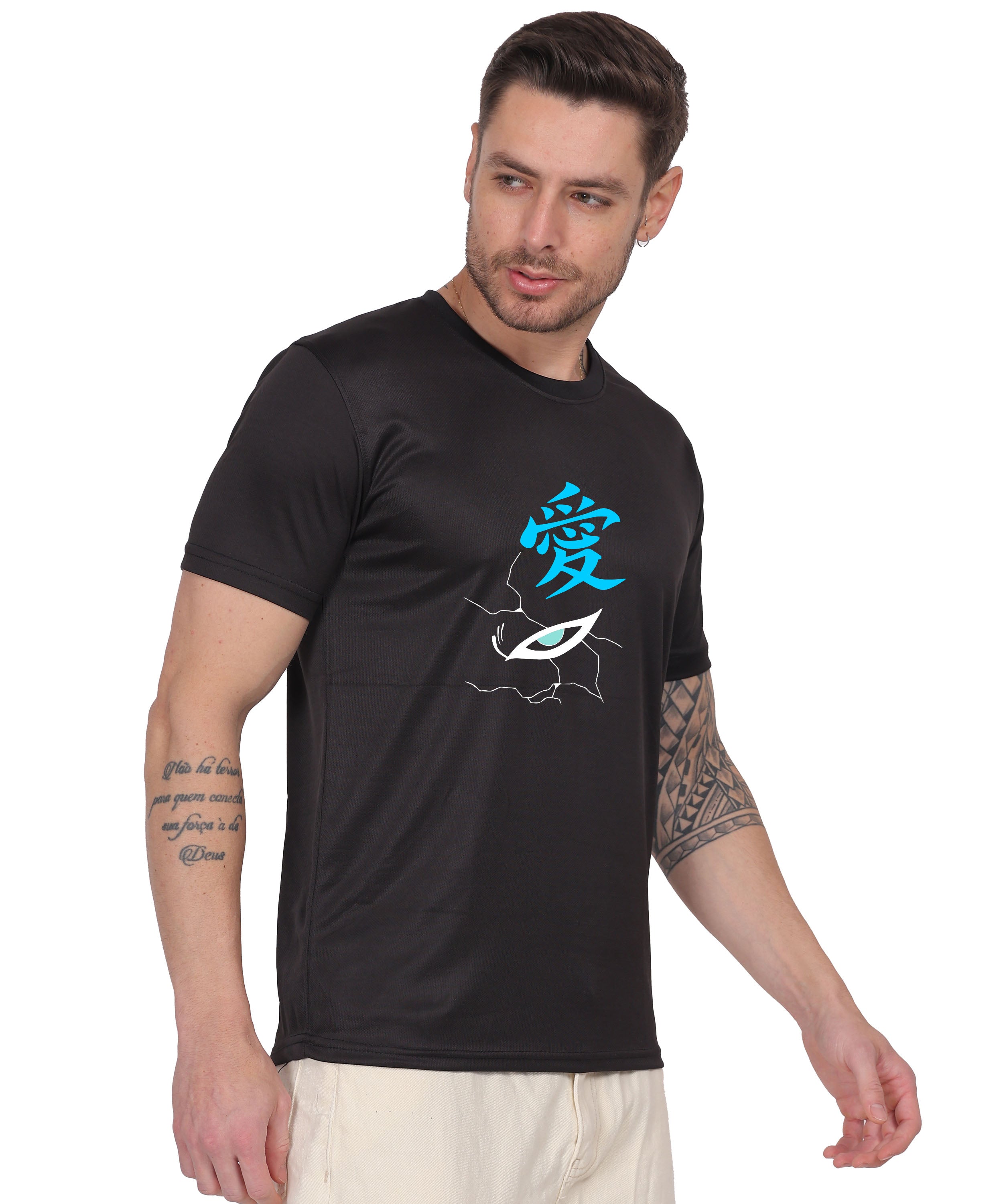 Generic Hooded Figure Graphic T-Shirt, Black Cotton, Short Sleeve, Regular Fit, Crew Neck
