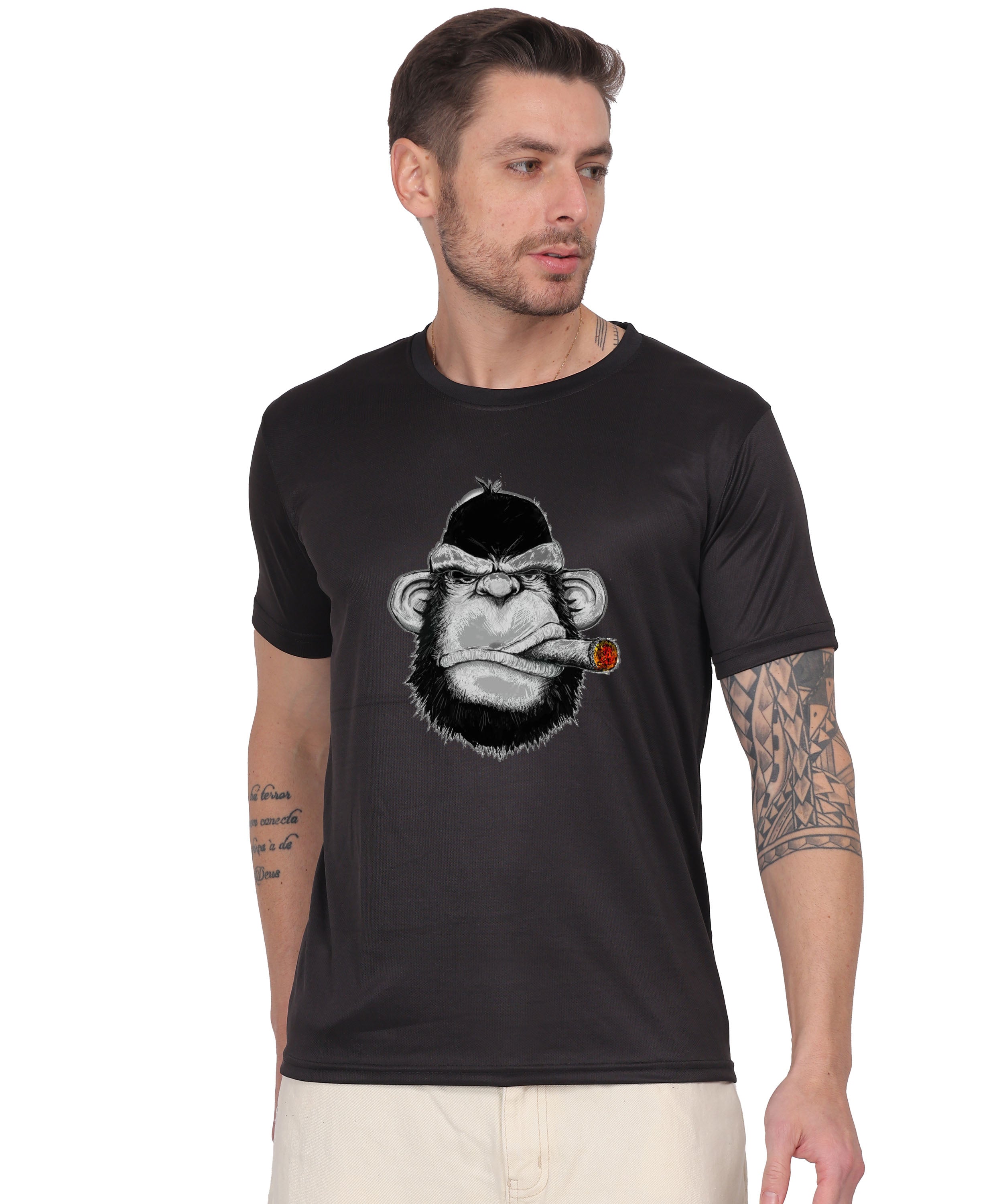 Generic Hooded Figure Graphic T-Shirt, Black Cotton, Short Sleeve, Regular Fit, Military Theme