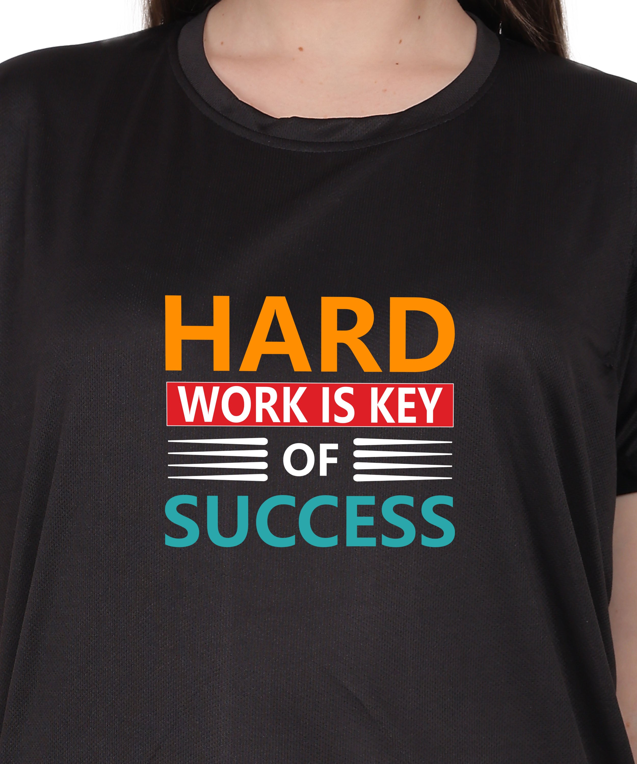 Hard Work is Key of Success Motivational Graphic T-Shirt, Black Cotton Blend, Short Sleeve, Regular Fit