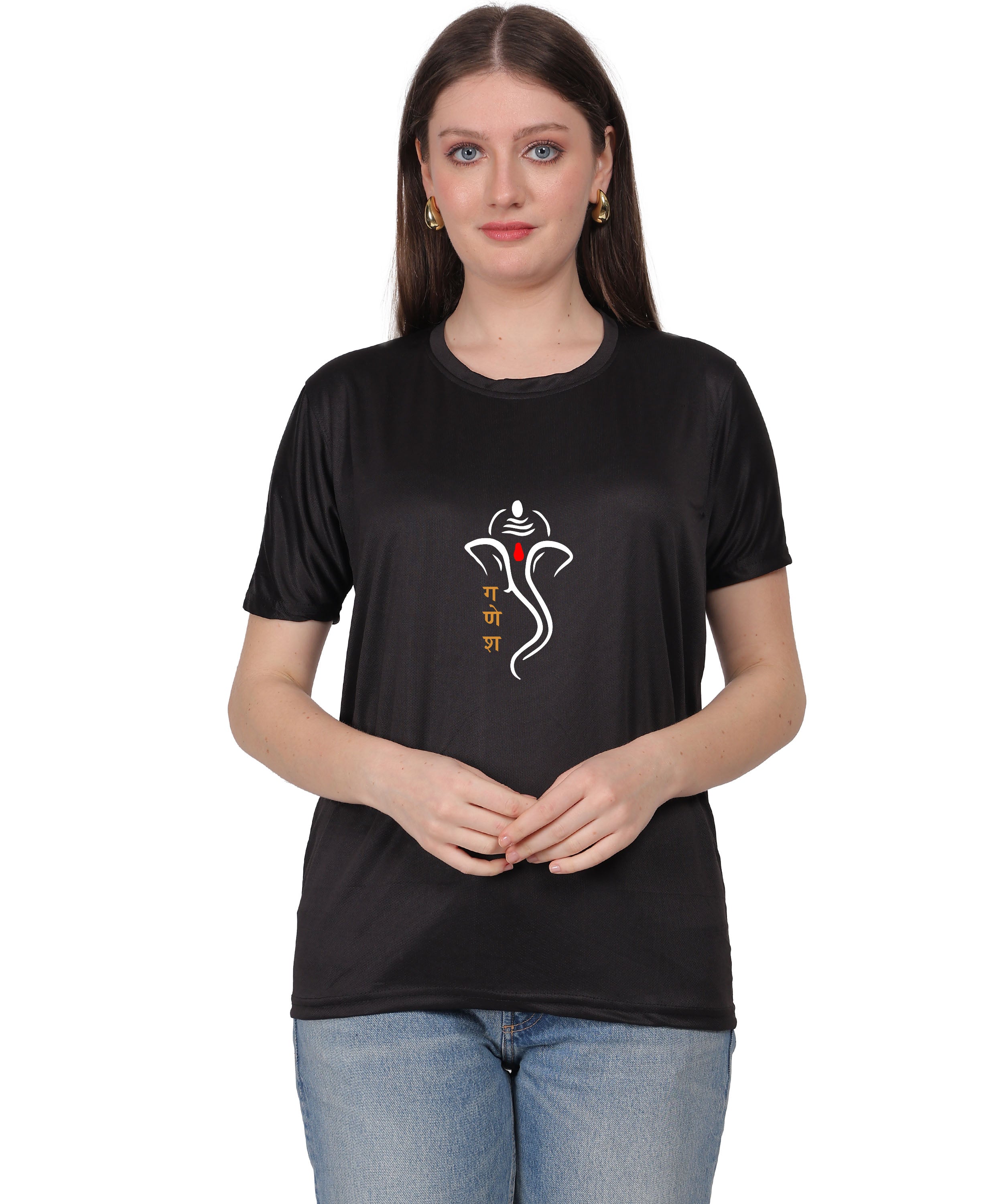 Ganesh Print T-Shirt, Cotton, Round Neck, Short Sleeve, Regular Fit