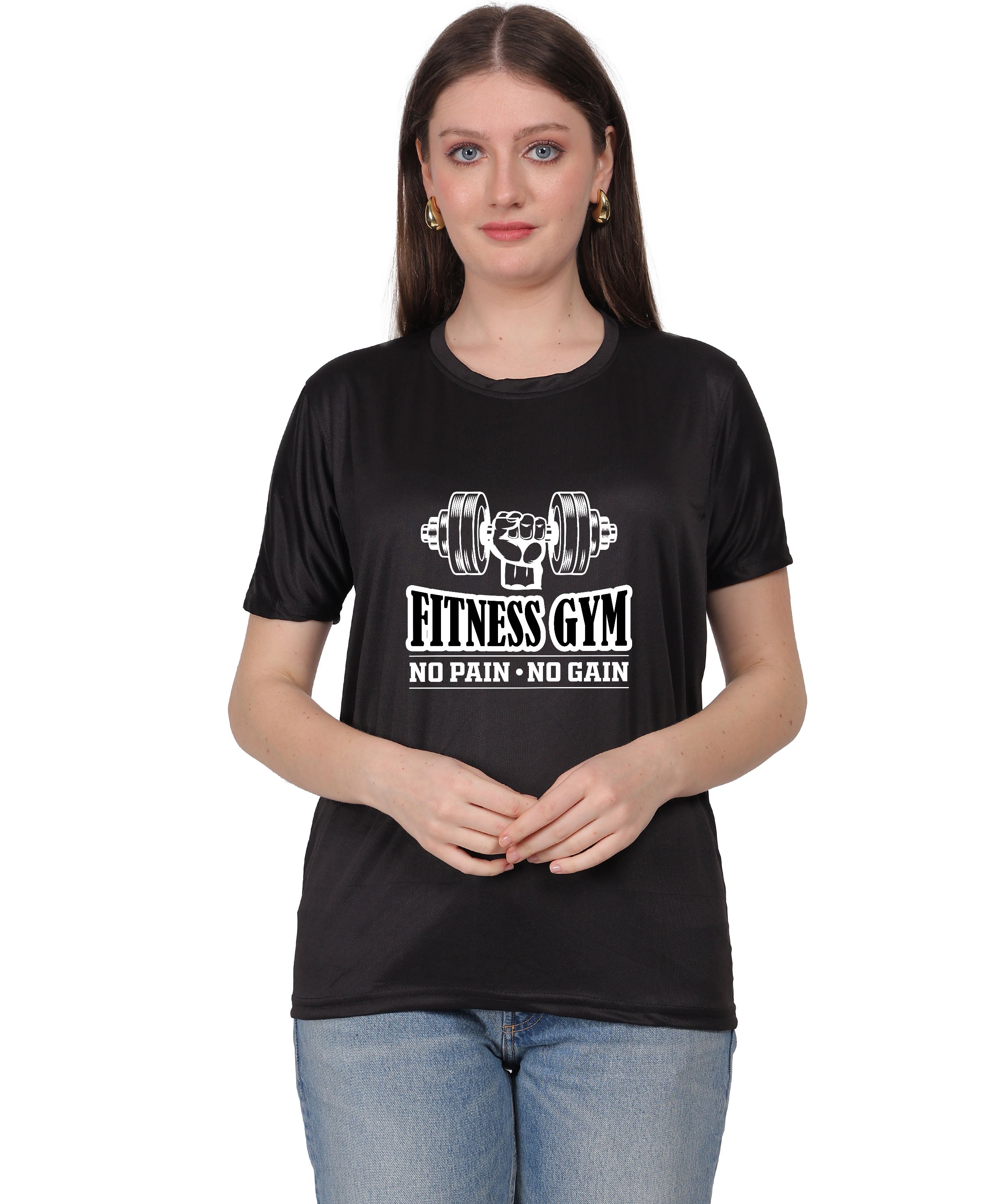 Fitness Gym 'No Pain No Gain' Graphic T-Shirt, Cotton, Short Sleeve, Regular Fit