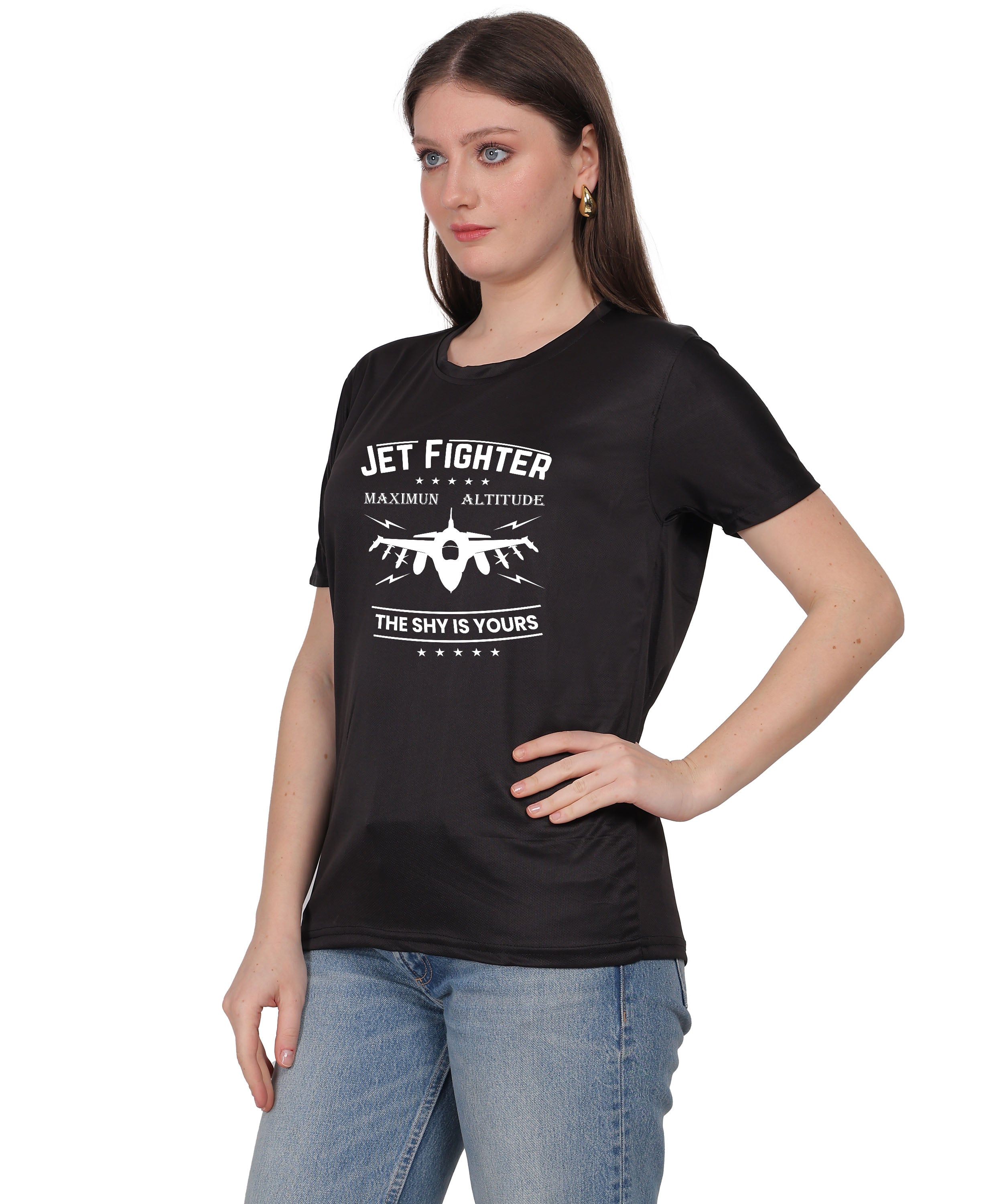 Jet Fighter Graphic T-Shirt, Maximum Altitude Design, Short Sleeve, Casual Wear