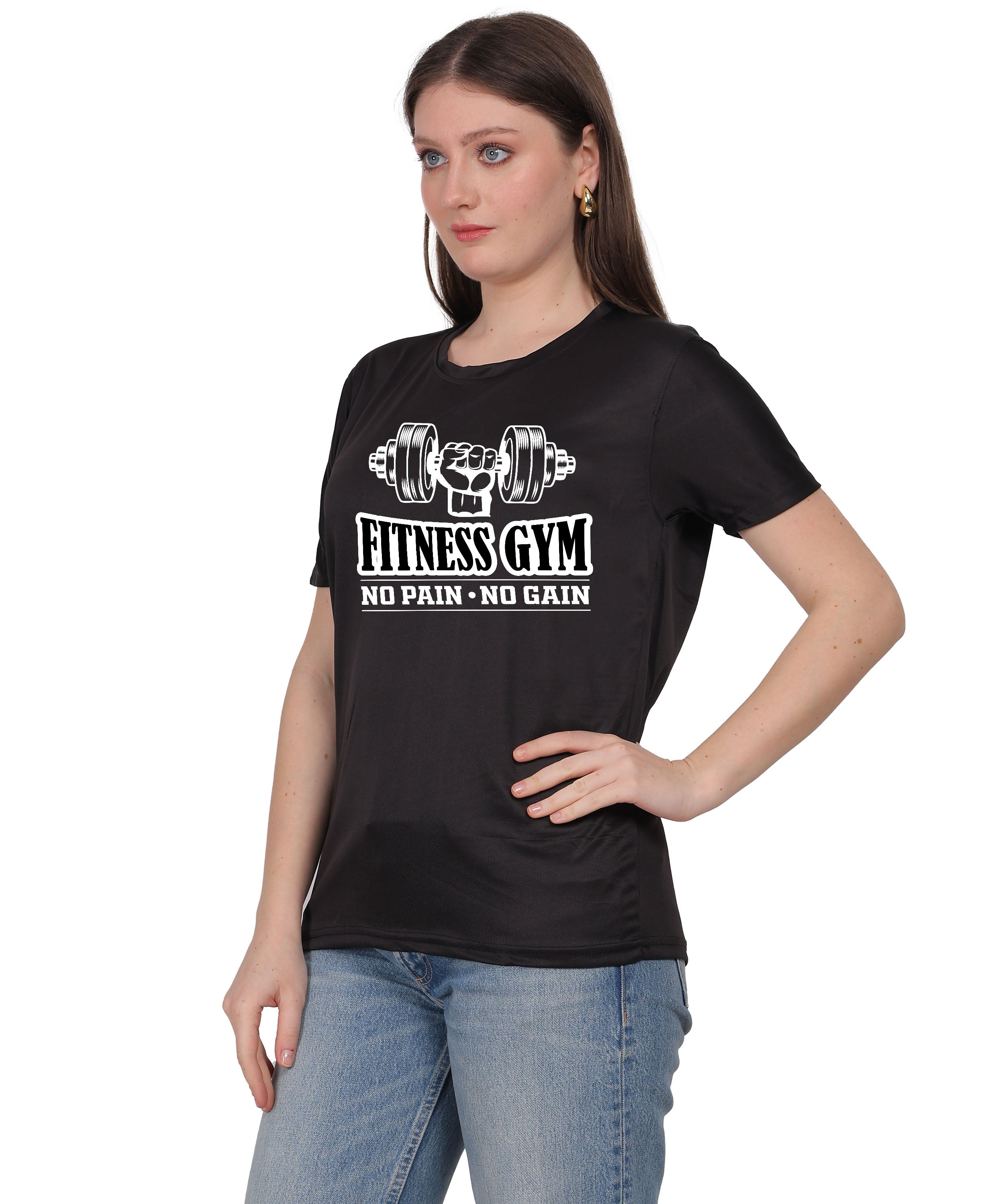 Fitness Gym 'No Pain No Gain' Graphic T-Shirt, Cotton, Short Sleeve, Regular Fit